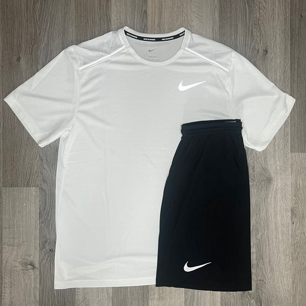 Nike Miler & Dri Fit Set  - Tee & Shorts - White / Black