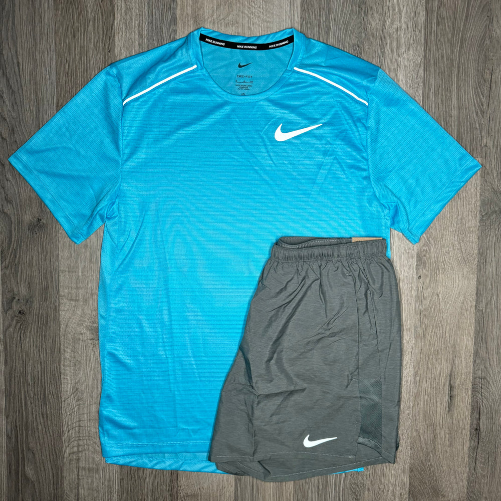 Nike Miler & Challenger Set - Tee & Shorts - Baltic Blue / Smoke Grey