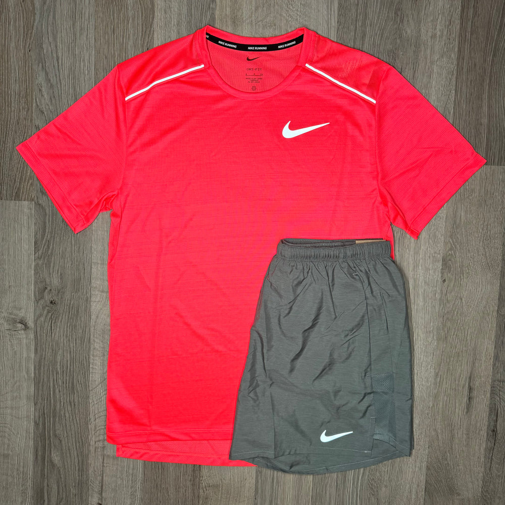 Nike Miler & Challenger - Tee & Shorts - Punch / Grey