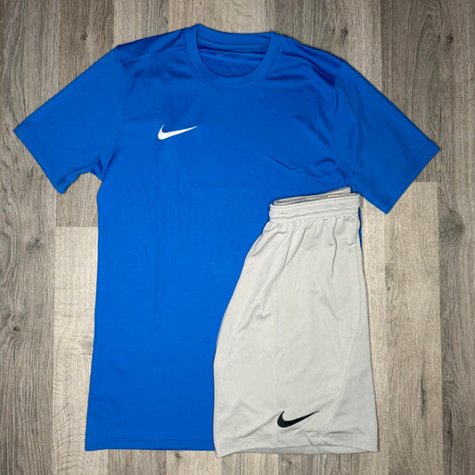 Nike Dri Fit Set - Tee & Shorts - Royal Blue / Grey