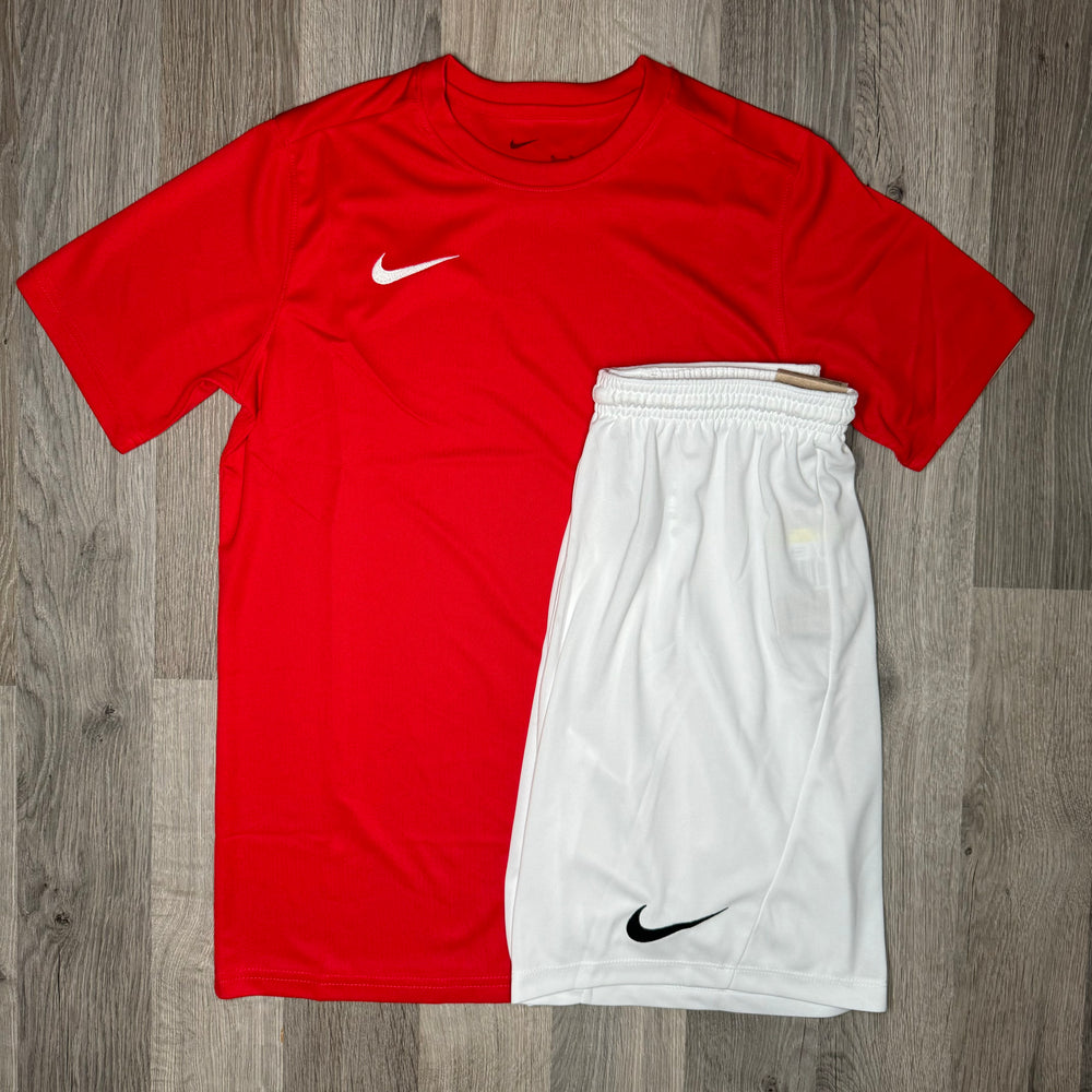 Nike Dri Fit Set - Tee & Shorts - Red / White (Junior)