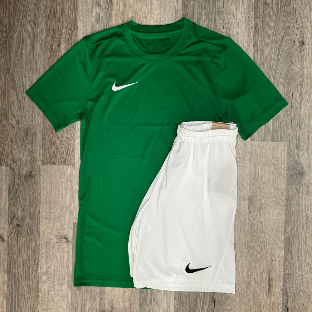 Nike Dri Fit Set - Tee & Shorts - Dark Green / White (Junior)