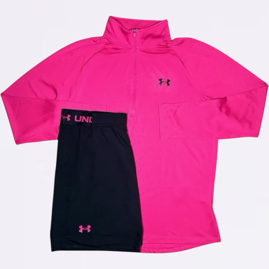 Under Armour Tech / Vanish Set - Half Zip & Shorts - Pink / Black