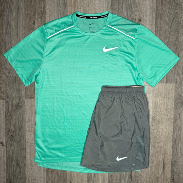 Nike Miler & Challenger Set - Tee & Shorts - Light Menta / Grey