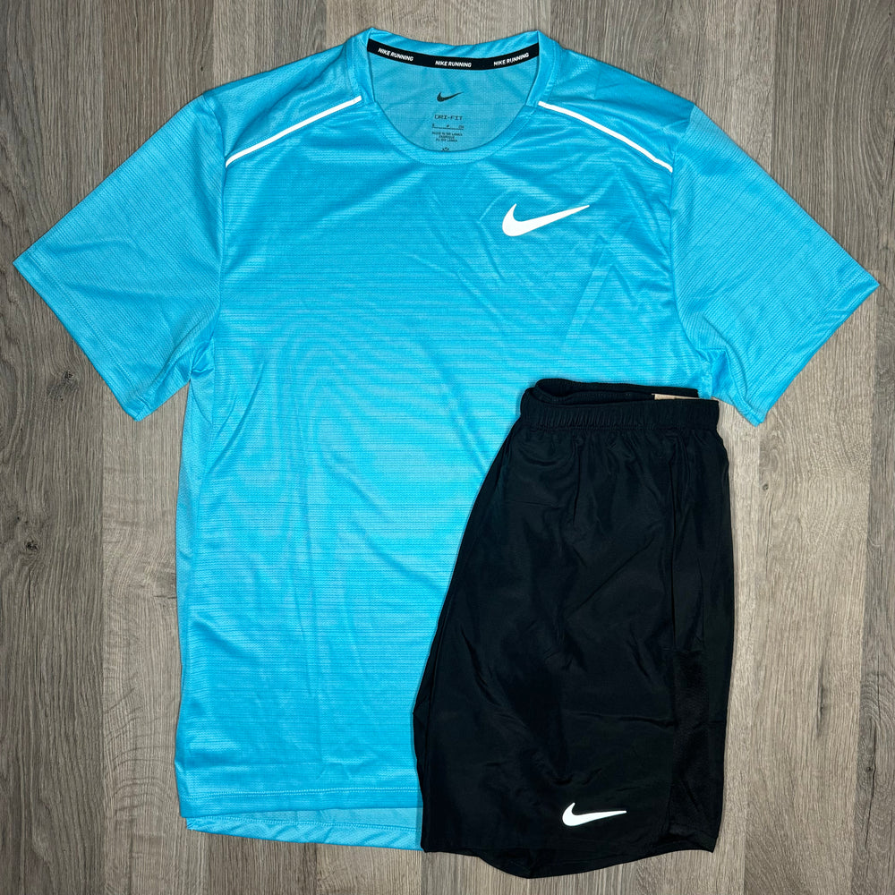 Nike Miler & Challenger Set - Tee & Shorts - Baltic Blue / Black