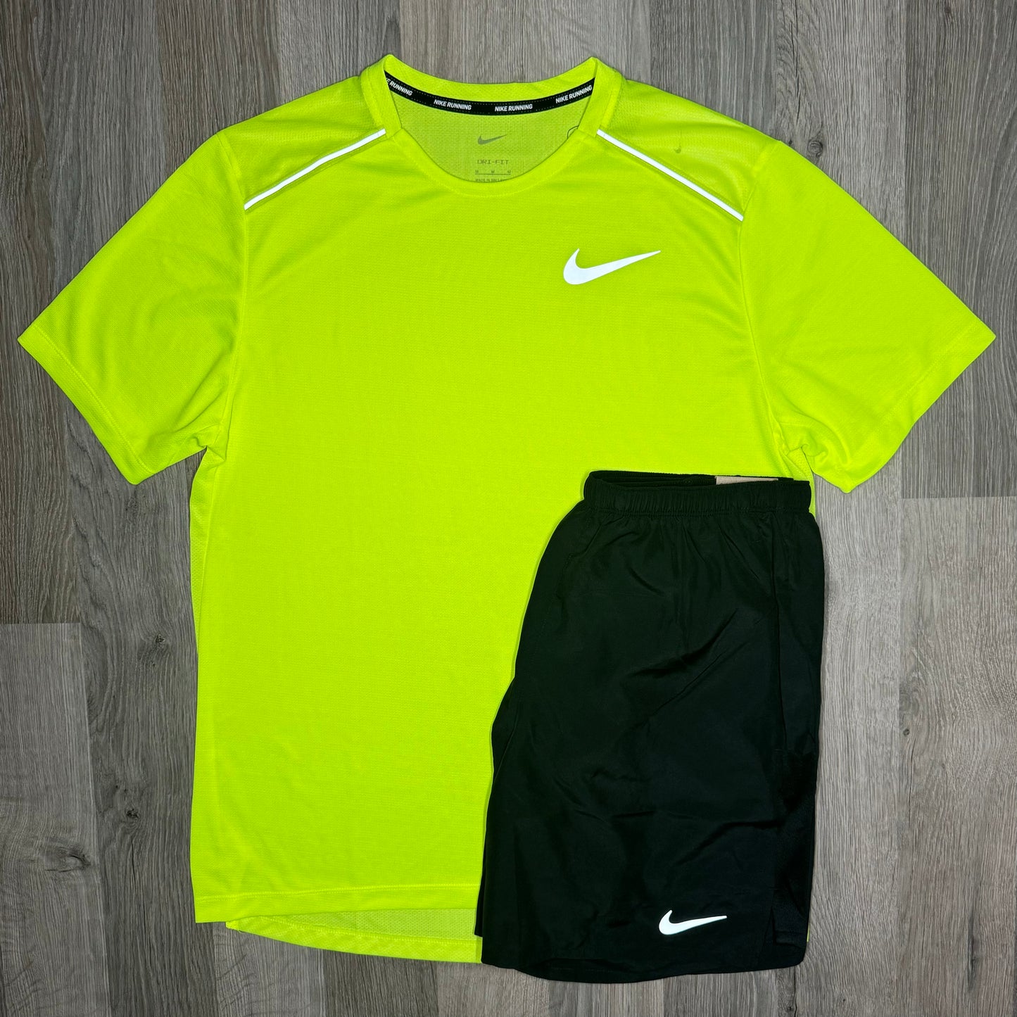 Nike Miler & Challenger Set - Tee & Shorts - Volt / Black