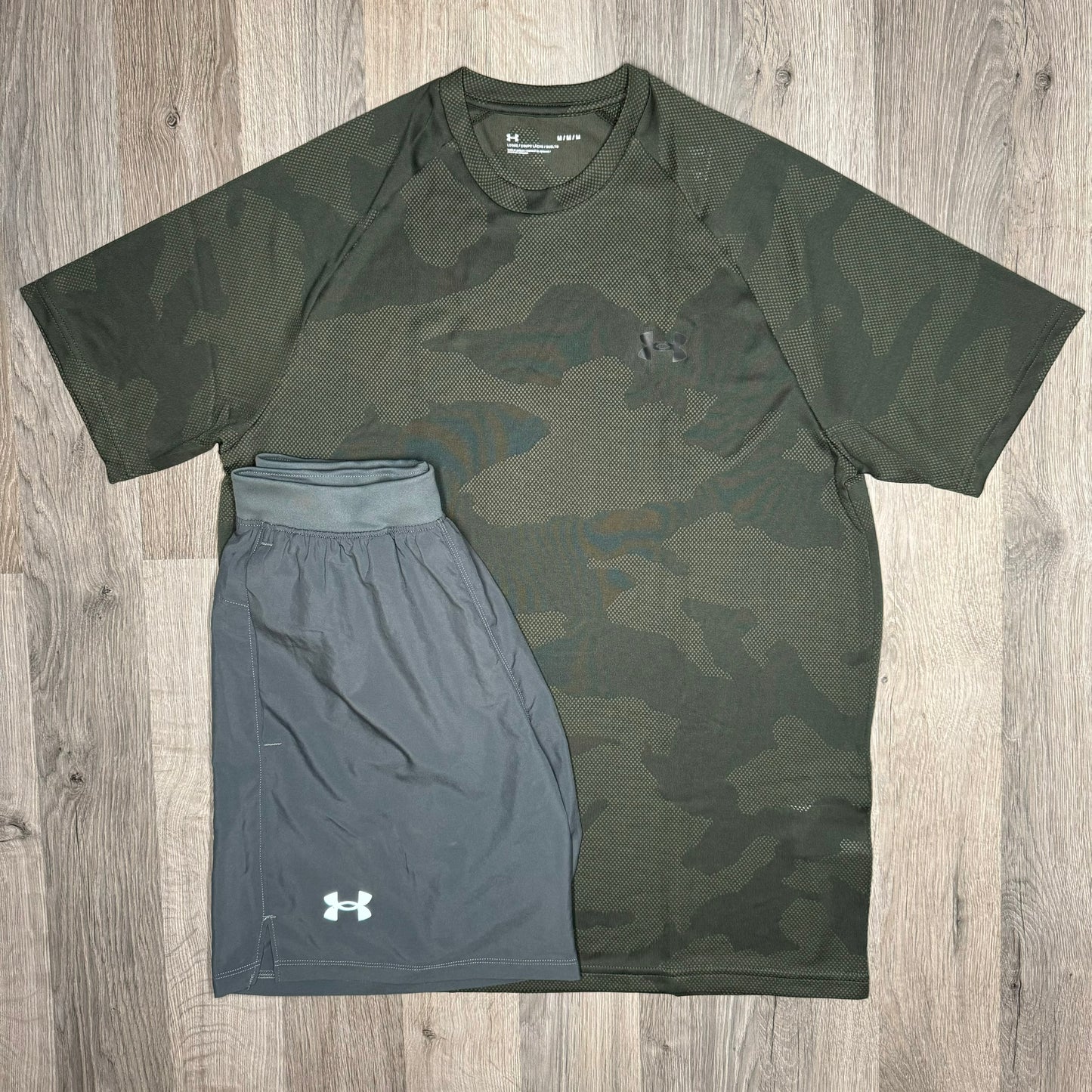 Under Armour Jacquard / Speed Stride Set - Tee & Shorts - Khaki / Grey