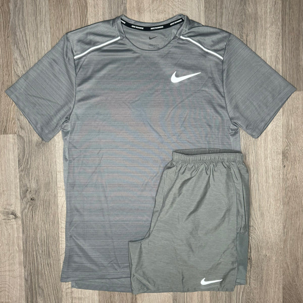 Nike Miler & Challenger Set - Tee / Shorts - Stone Grey / Grey