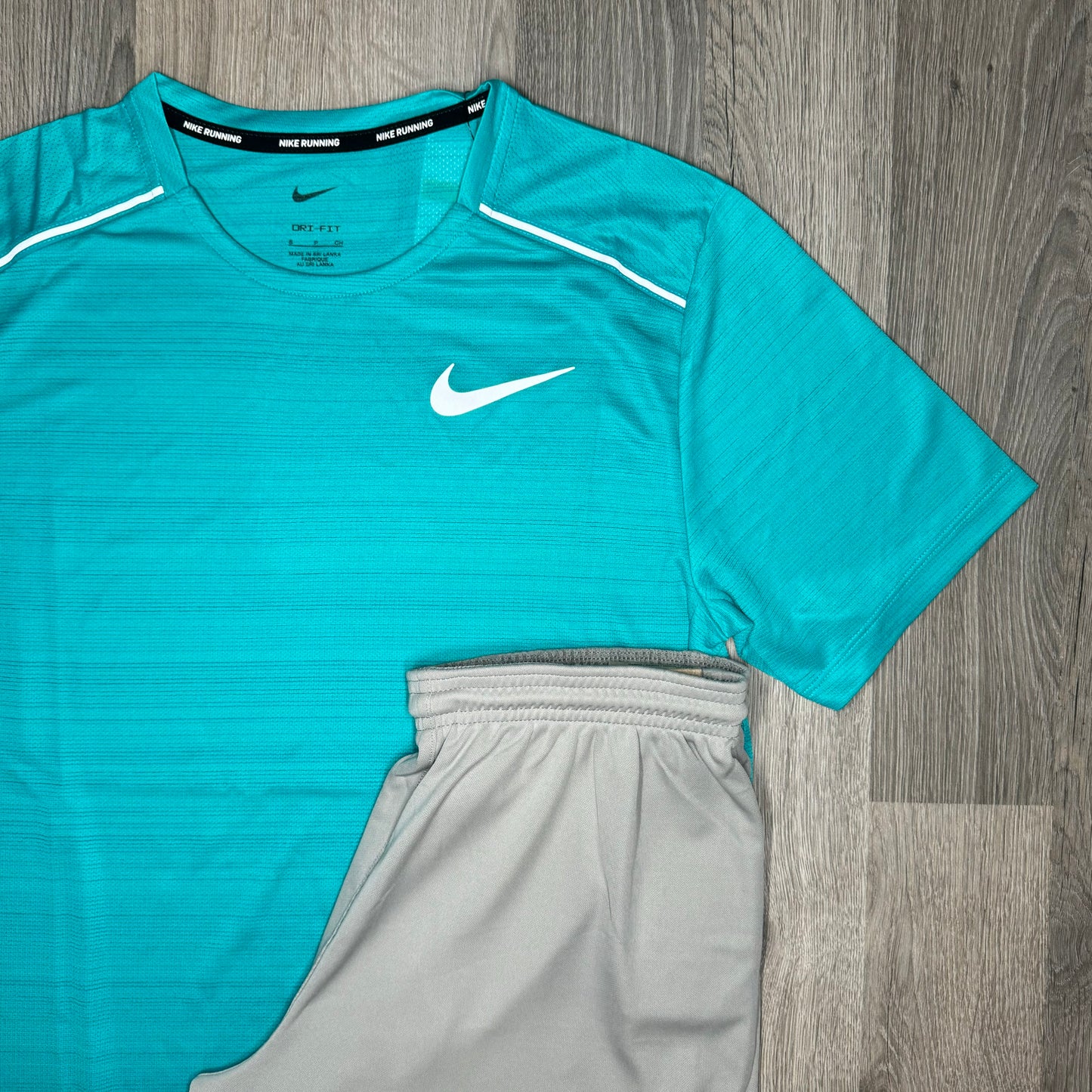 Nike Miler & Dri-Fit Set - Tee & Shorts - Mineral Blue / Grey