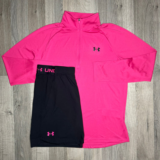 Under Armour Tech / Vanish Set - Half Zip & Shorts - Pink / Black