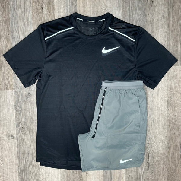 Nike Miler & Flex Stride - Tee & Shorts - Black / Grey