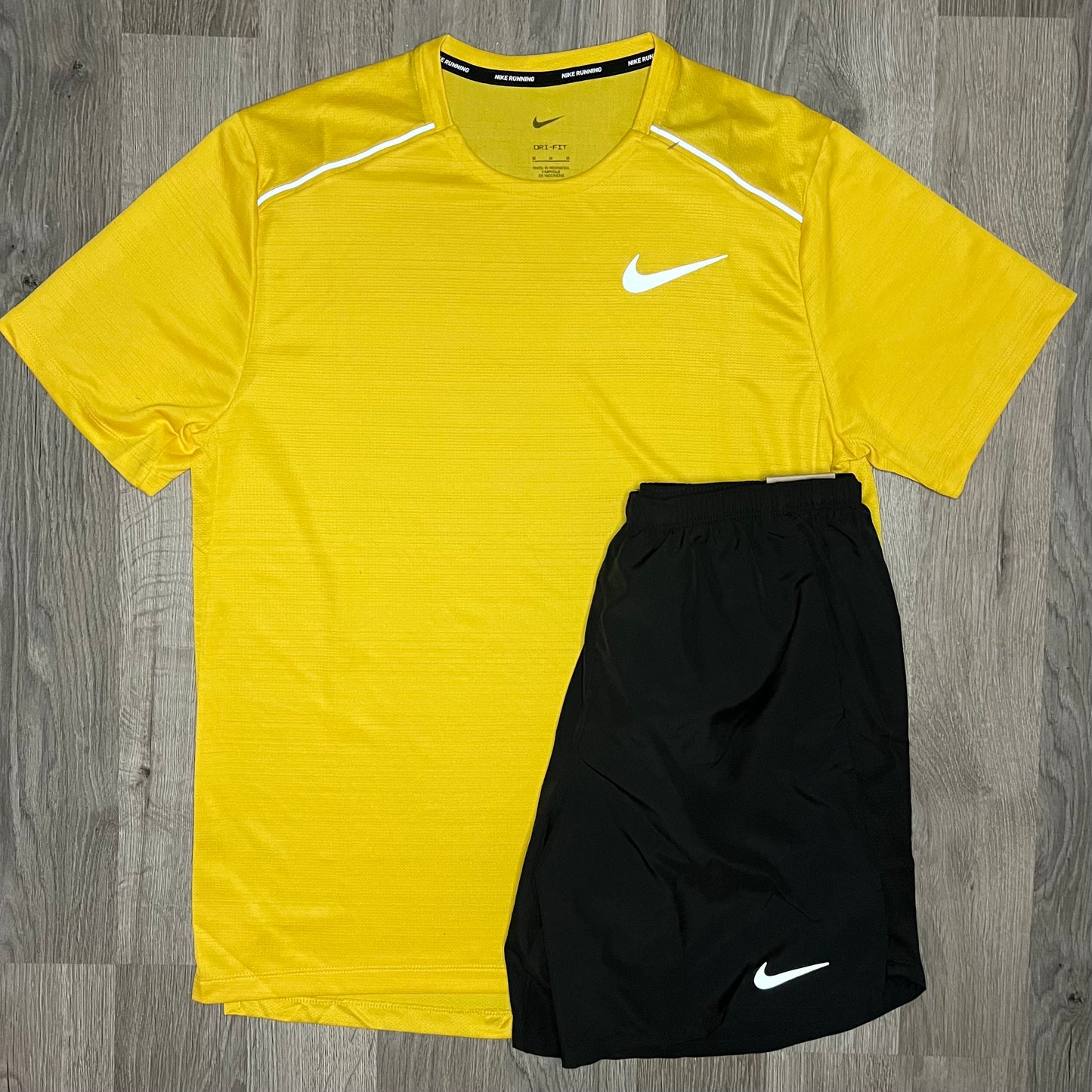 Nike Miler & Challenger Set - Tee & Shorts - Vivid Sulphur / Black
