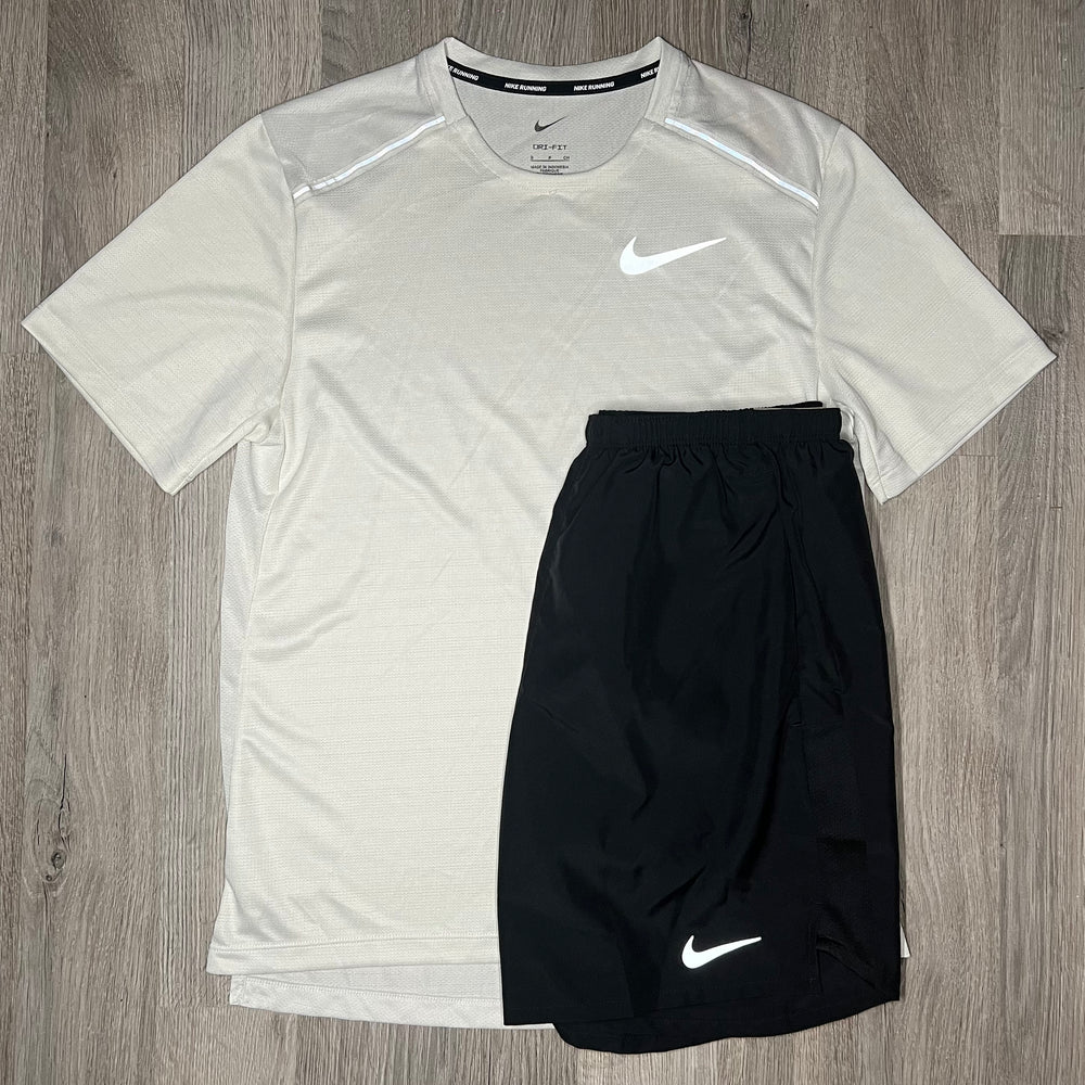Nike Miler & Challenger Set - Tee & Shorts - Beige / Black
