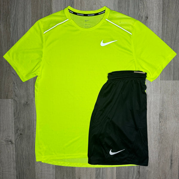 Nike Miler & Dri Fit Set - Tee & Shorts - Volt / Black