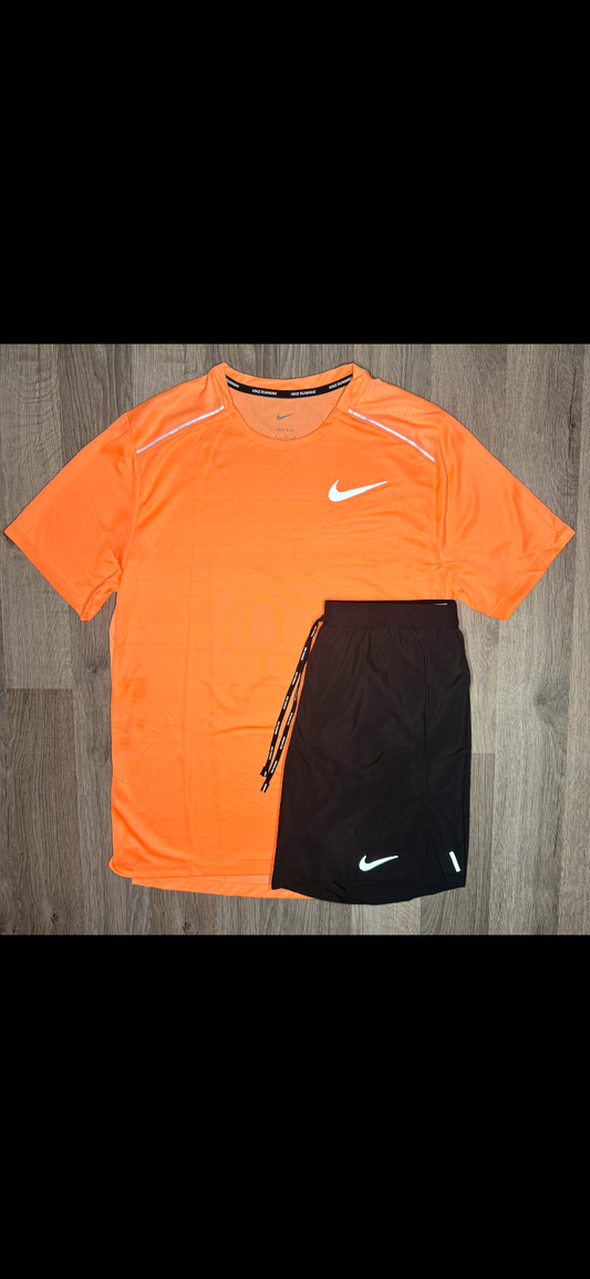 Nike Miler & Flex Stride Set - Tee & Shorts - Orange Pulse / Black