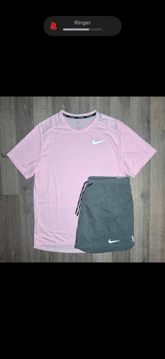 Nike Miler & Flex Stride Set - Tee & Shorts - Pink Foam / Grey