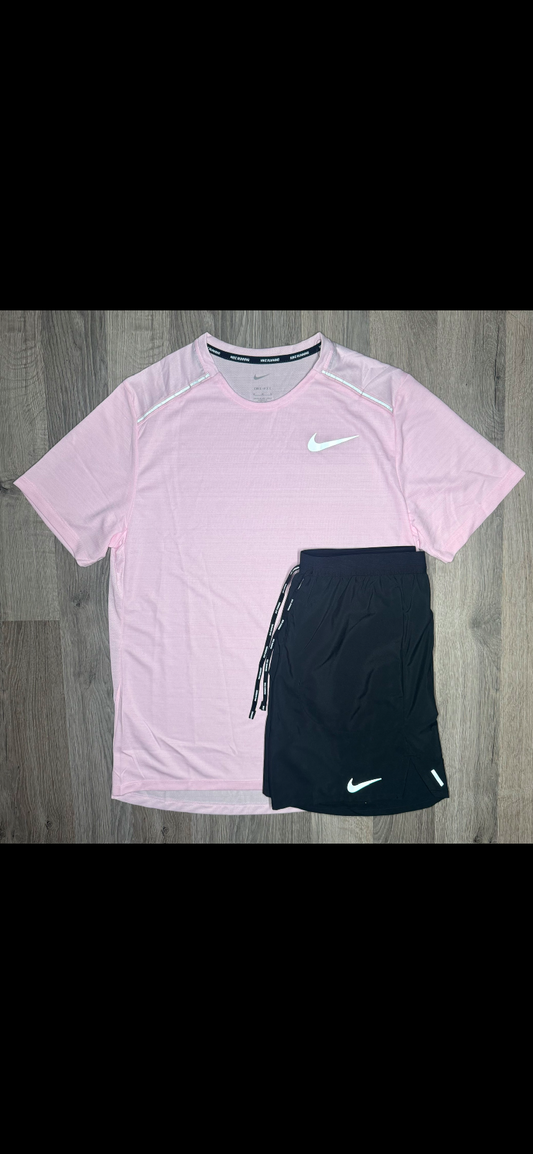 Nike Miler & Flex Stride Set - Tee & Shorts - Pink Foam / Black