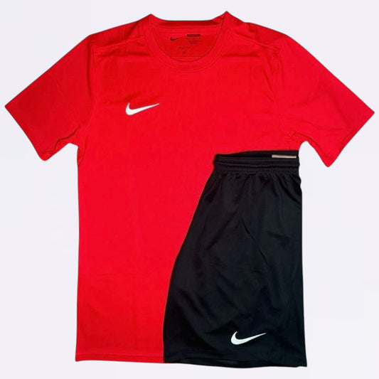 Nike Dri Fit Set - Tee & Shorts - Red / Black (Junior)