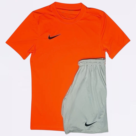 Nike Dri Fit Set - Tee & Shorts - Orange / Grey (Junior)