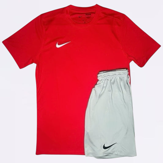 Nike Dri Fit Set - Tee & Shorts - Red / Grey (Junior)