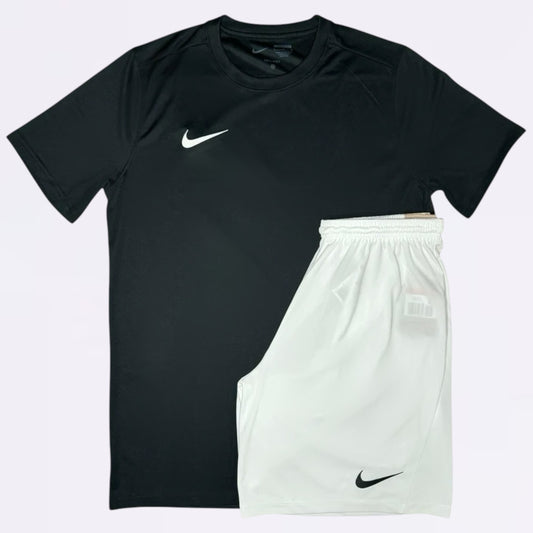 Nike Dri Fit Set - Tee & Shorts - Black / White (Junior)