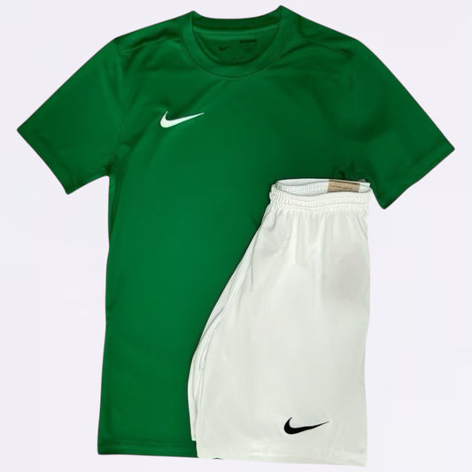 Nike Dri Fit Set - Tee & Shorts - Dark Green / White (Junior)