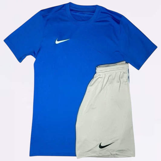 Nike Dri Fit Set - Tee & Shorts - Royal Blue / Grey (Junior)