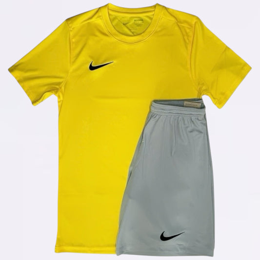 Nike Dri Fit Set - Tee & Shorts - Yellow / Grey (Junior)