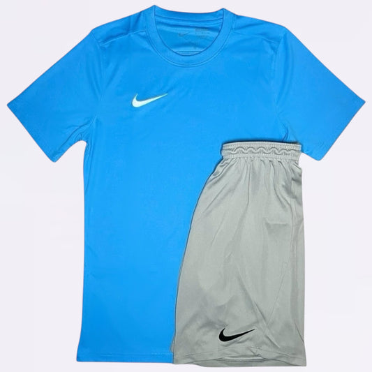 Nike Dri Fit Set - Tee & Shorts - University Blue / Grey (Junior)